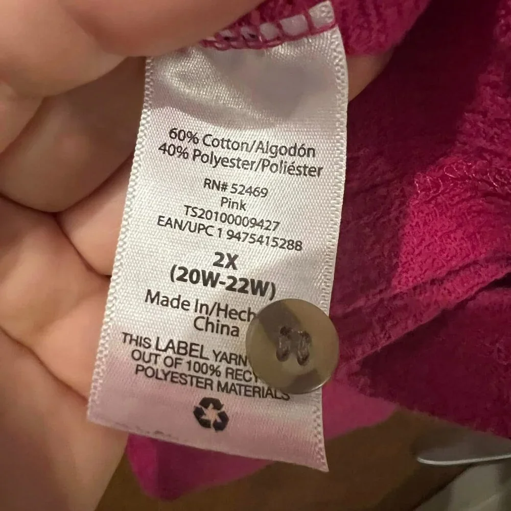 Size 2X(20/22W) - Terra & Sky - Magenta Pullover Blouse w/Short Sleeves - Picture 4 of 6